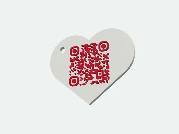 Llavero con forma de corazón y código QR impreso en 3D