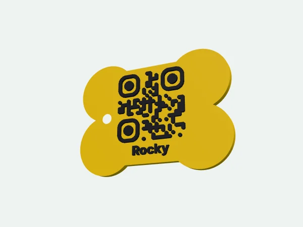 Chapa con forma de hueso y código QR para perros impresa en 3D