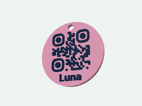 Chapa redonda con código QR para mascotas impresa en 3D