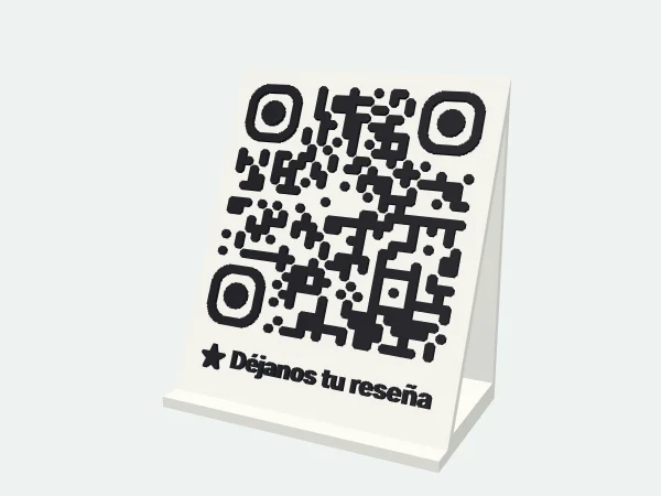 Soporte de mesa con código QR para reseñas impreso en 3D